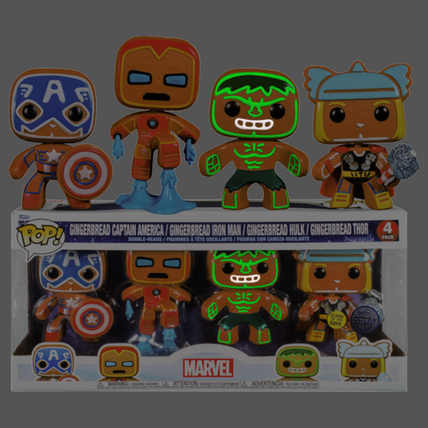 Marvel: Holiday - Gingerbread Captain America, Iron Man, Thor & Hulk Glow in the Dark Pop! Vinyl Figure 4-Pack