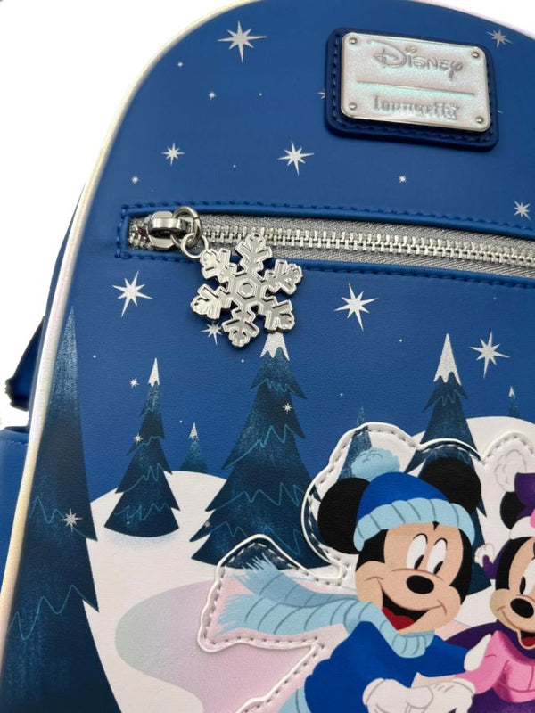 Loungefly™ Disney - Mickey & Minnie Mouse Winter Skating Scene 10” Faux Leather Mini Backpack
